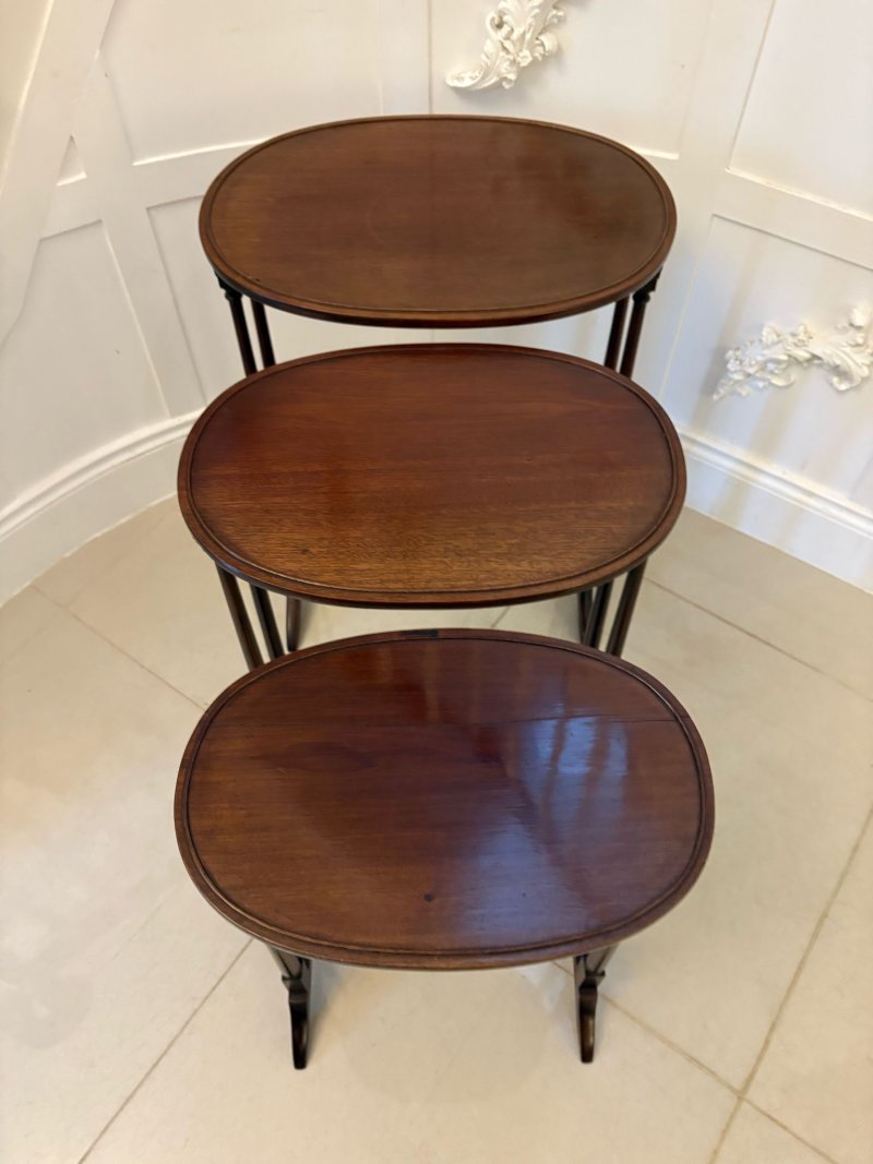 Antique Edwardian Quality Mahogany Nest of 3 Tables - Image 3
